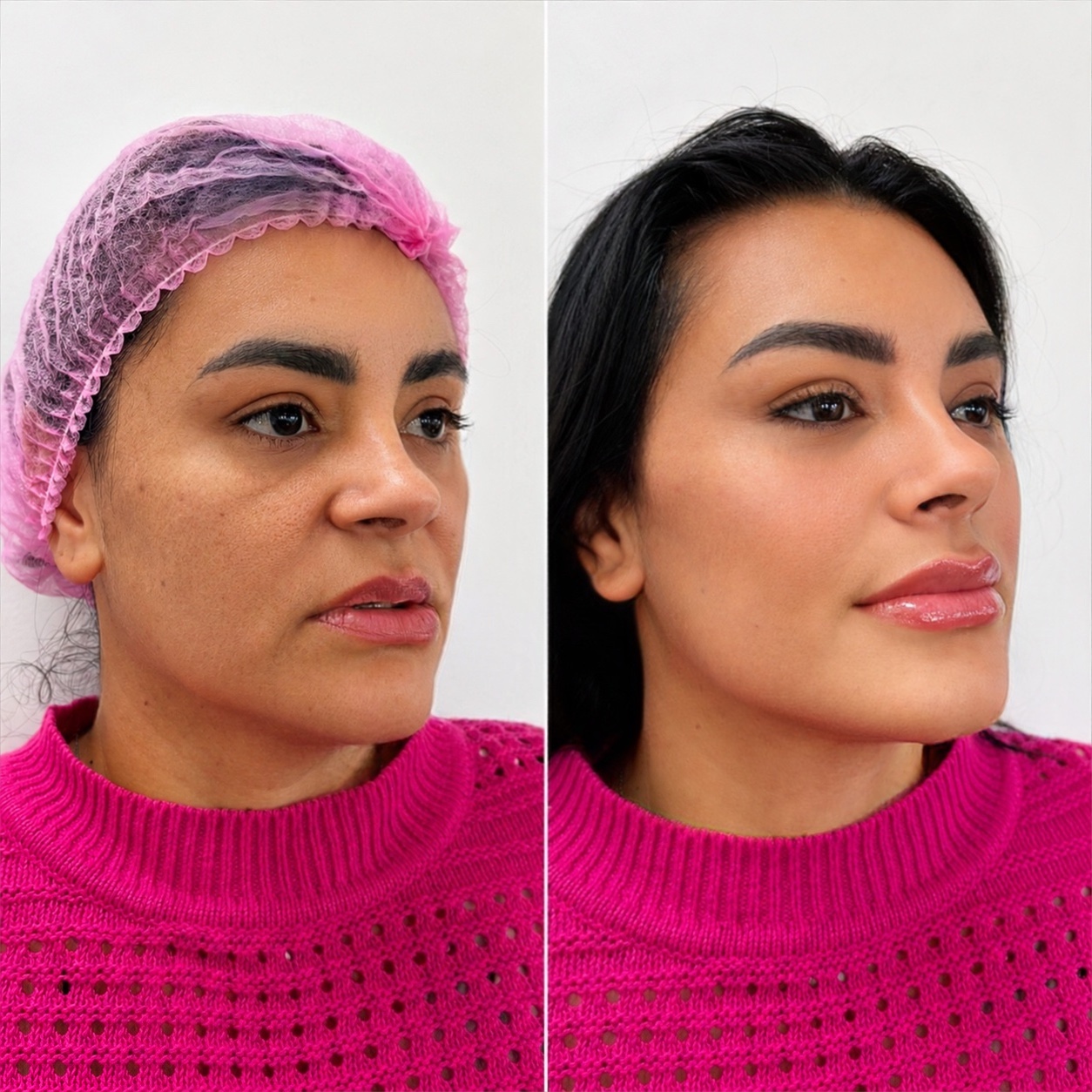 Antes e depois de gerenciamento facial