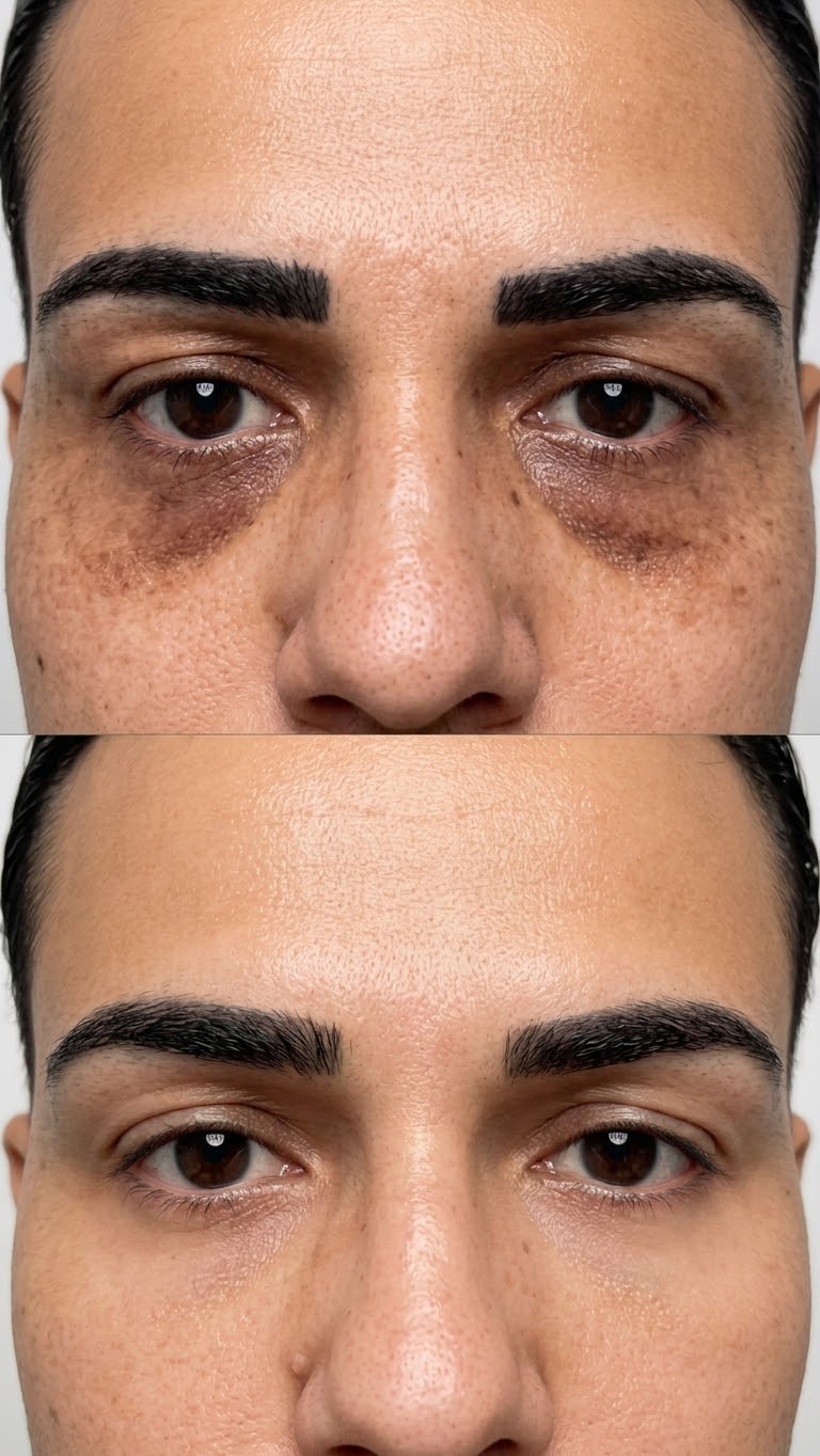 Antes e depois de olheiras fundas e/ou escuras
